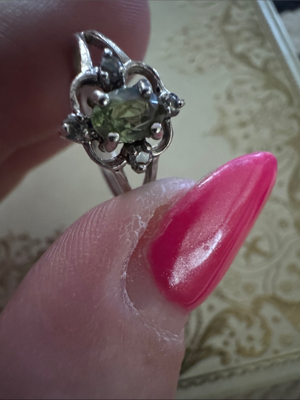 Sterling Silver Peridot Floral Ring - Green Gemstone